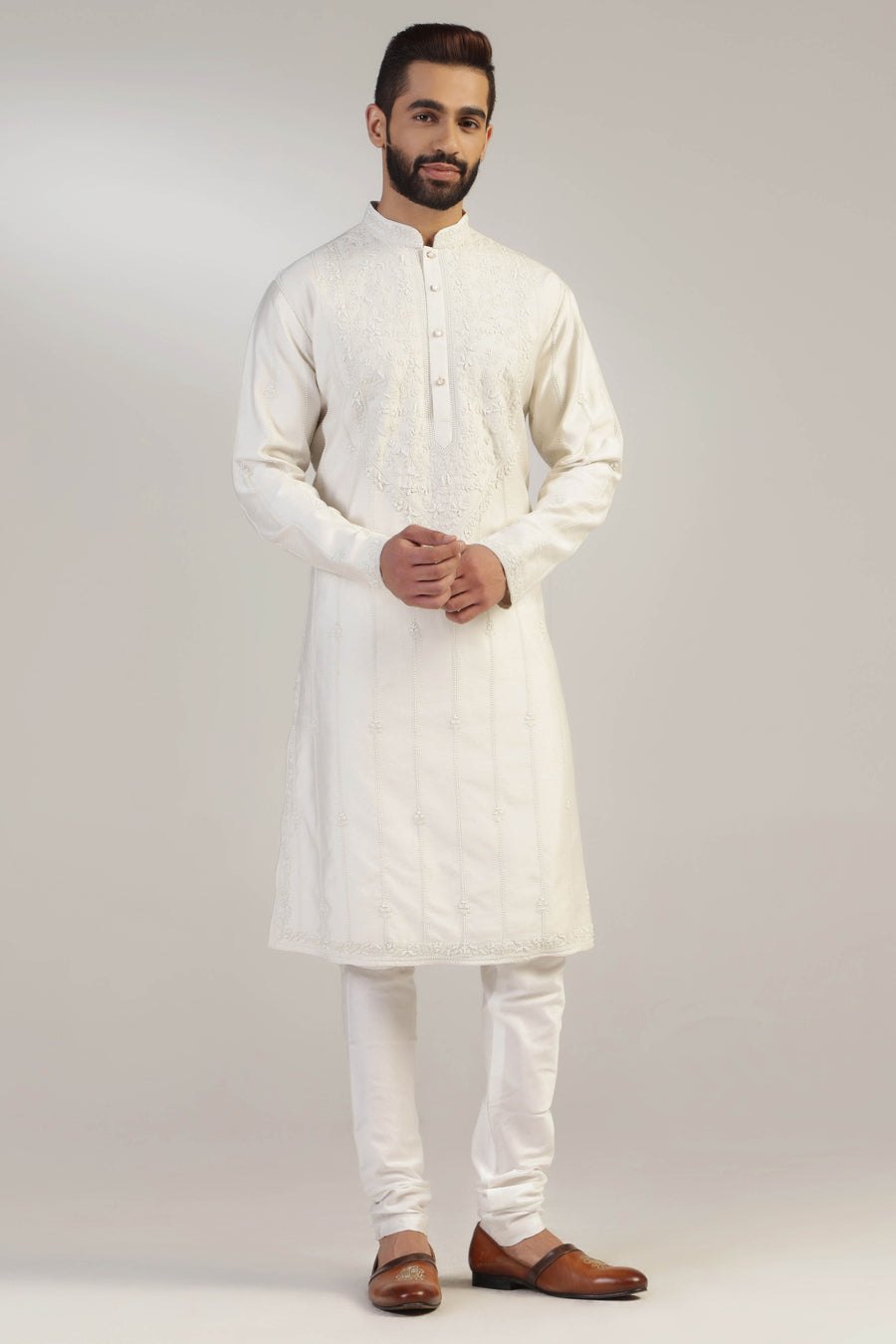 Offwhite Embroidered Kurta Set