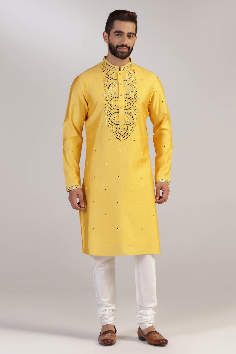 Yellow Mirror work Kurta