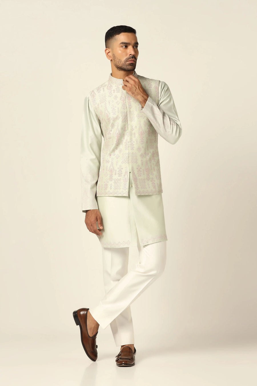 Green Embroidered Nehru set