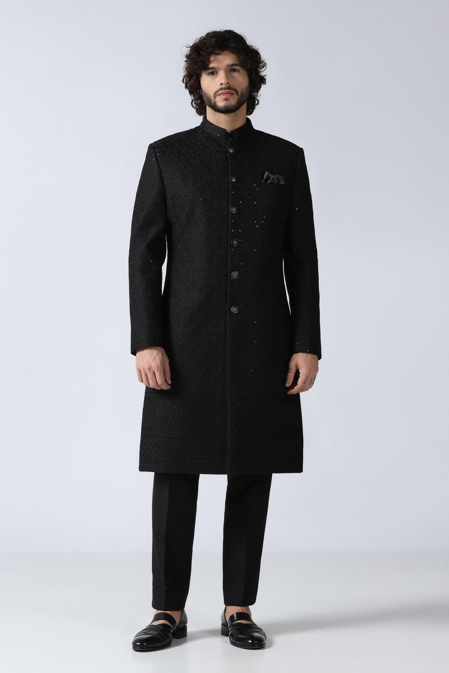 Black Embroidered Indowestern