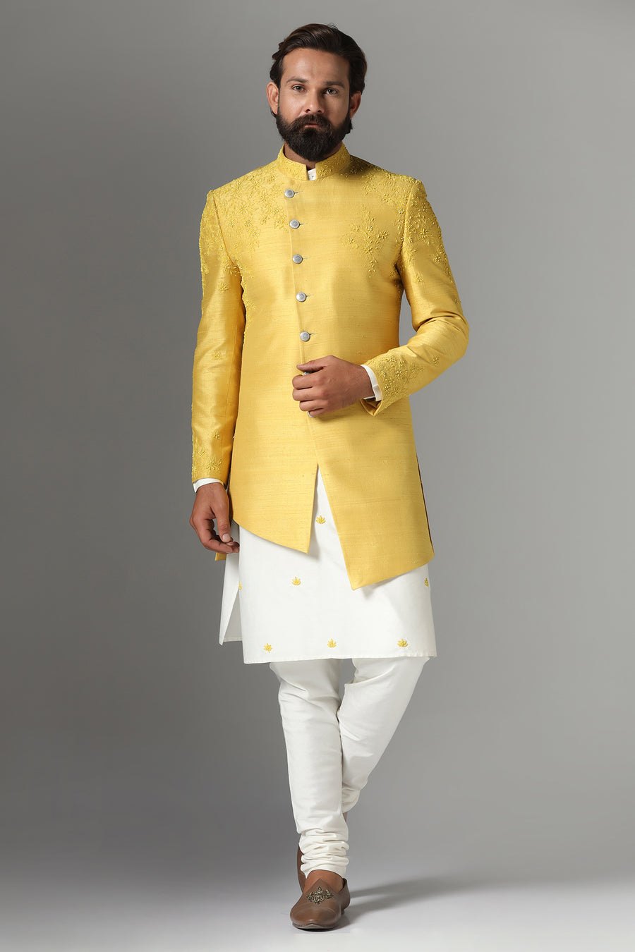 Yellow Embroidered Indo-Western
