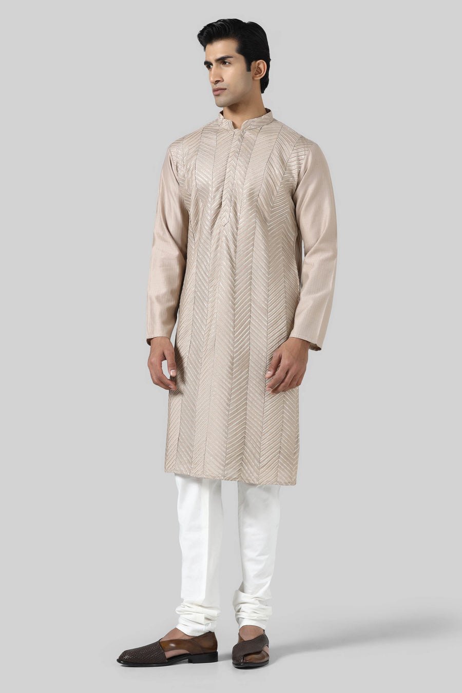 Beige Chevron Kurta Set
