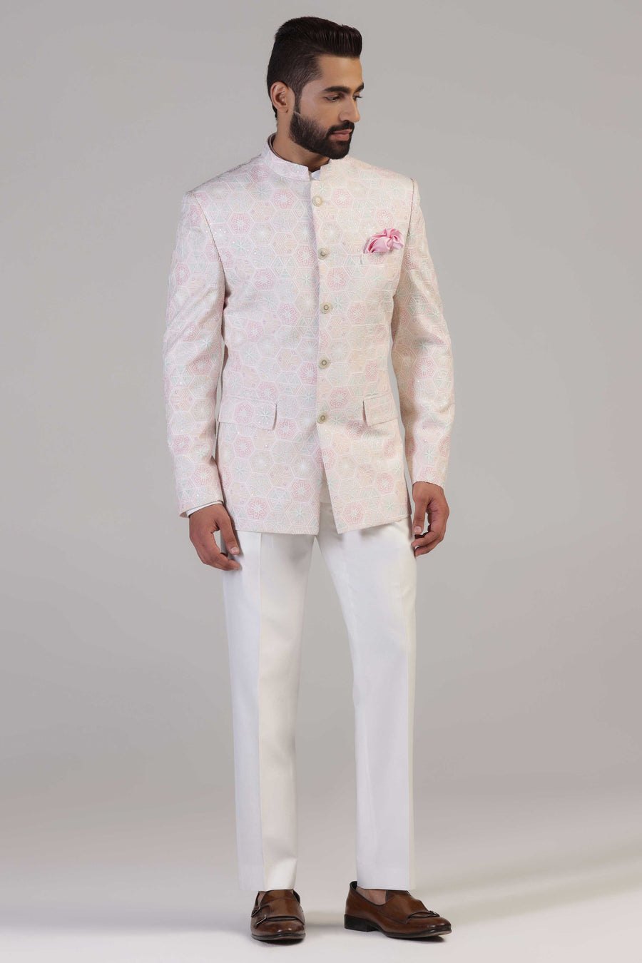 Pink Embroidered Bandhgala