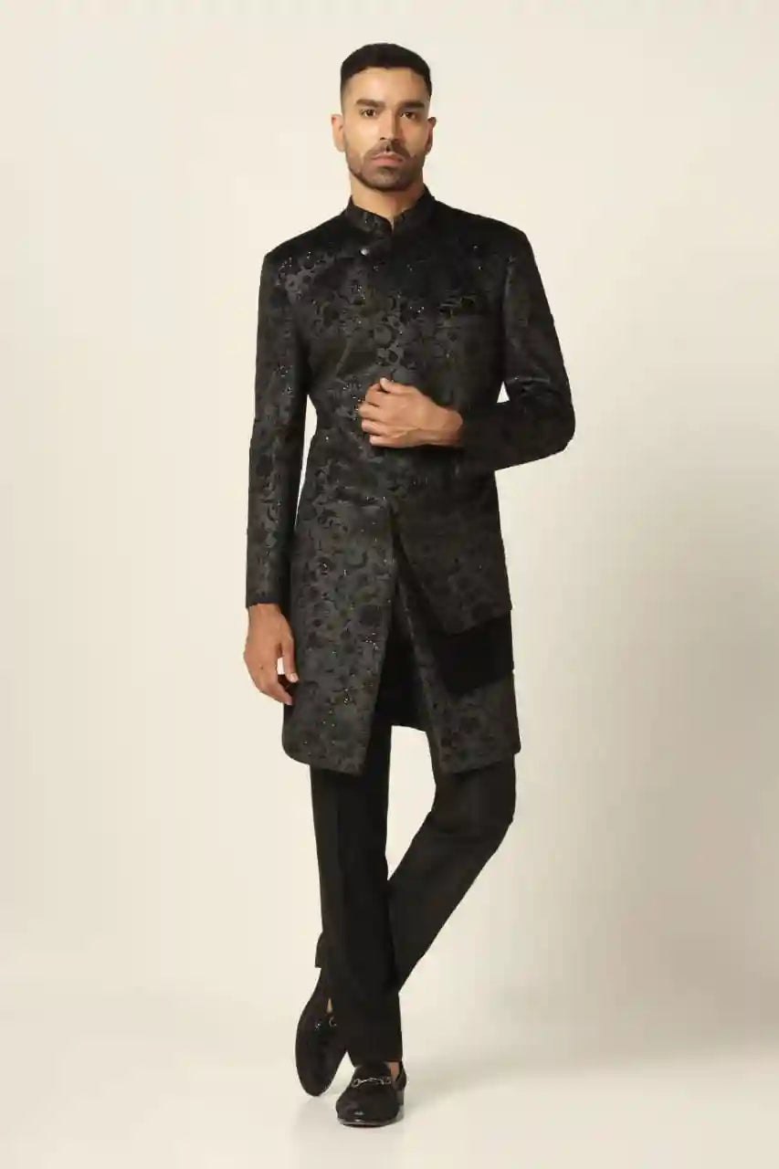 Black Embroidered Indowestern