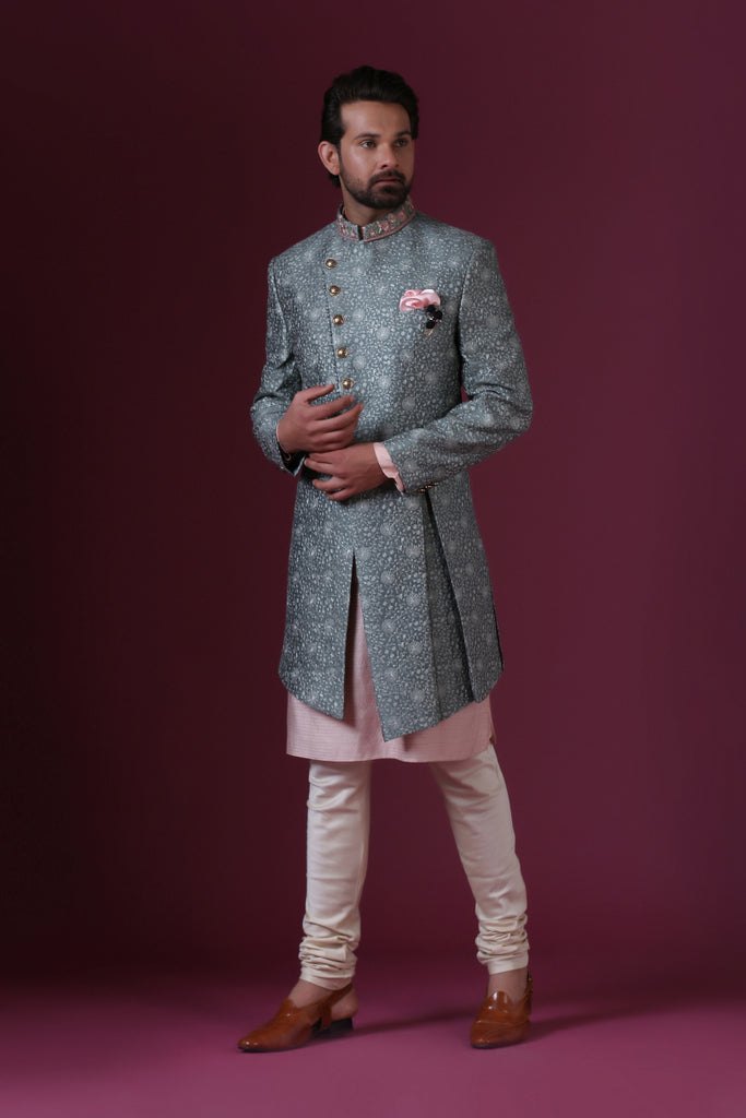 Light Green Embroidered Indowestern