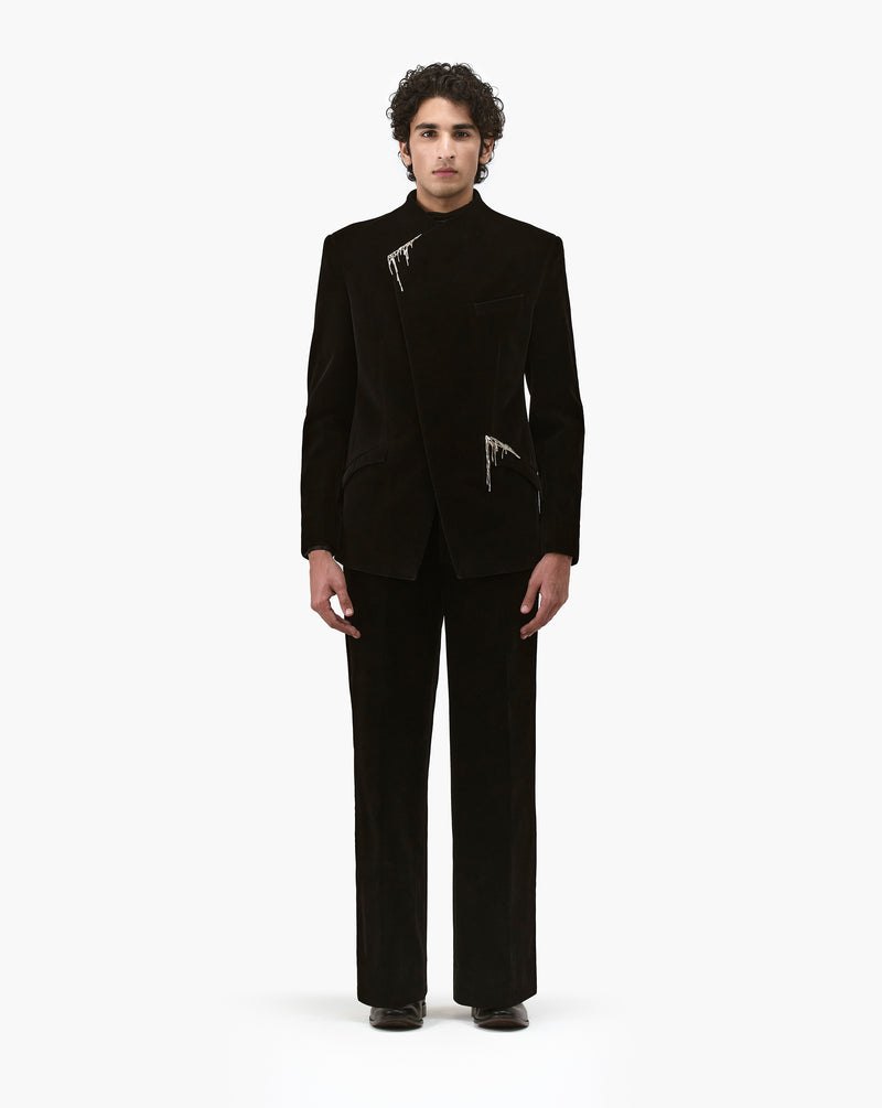 Metallic Drip Velvet Overlap Bandhgala