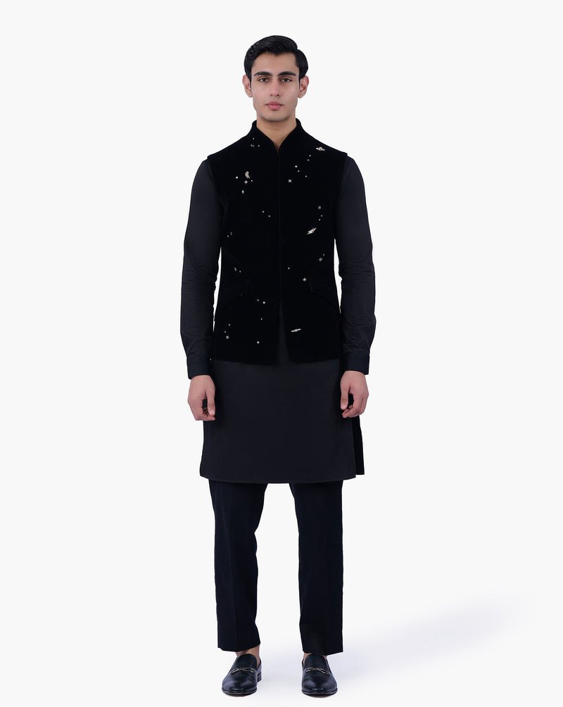 Black Velvet Constellation Nehru Jacket