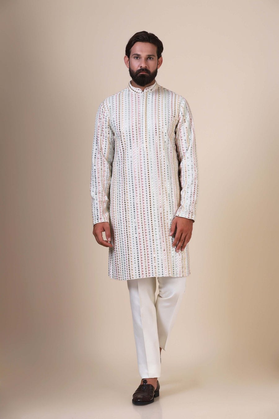 Multi-colour Embroidered Kurta Pajama