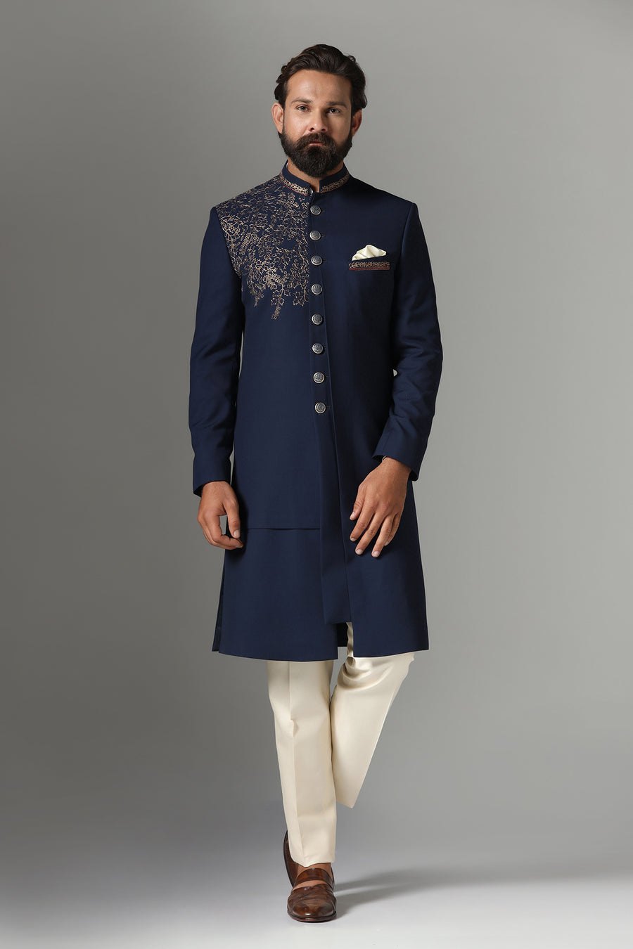 Navy Blue Embroidered Indo-Western