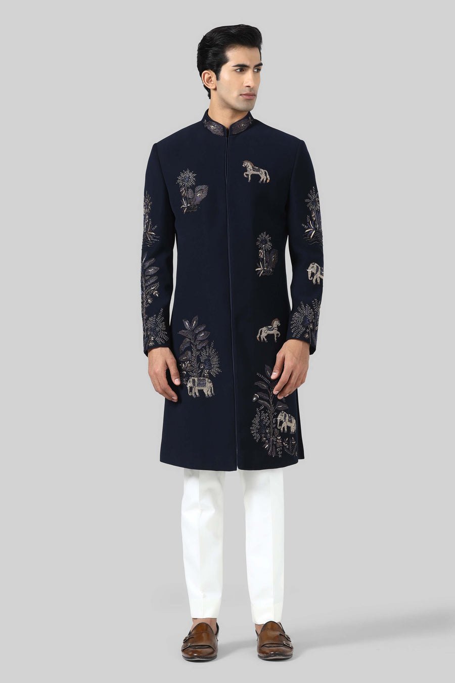 Navy Embroidered Indowestern