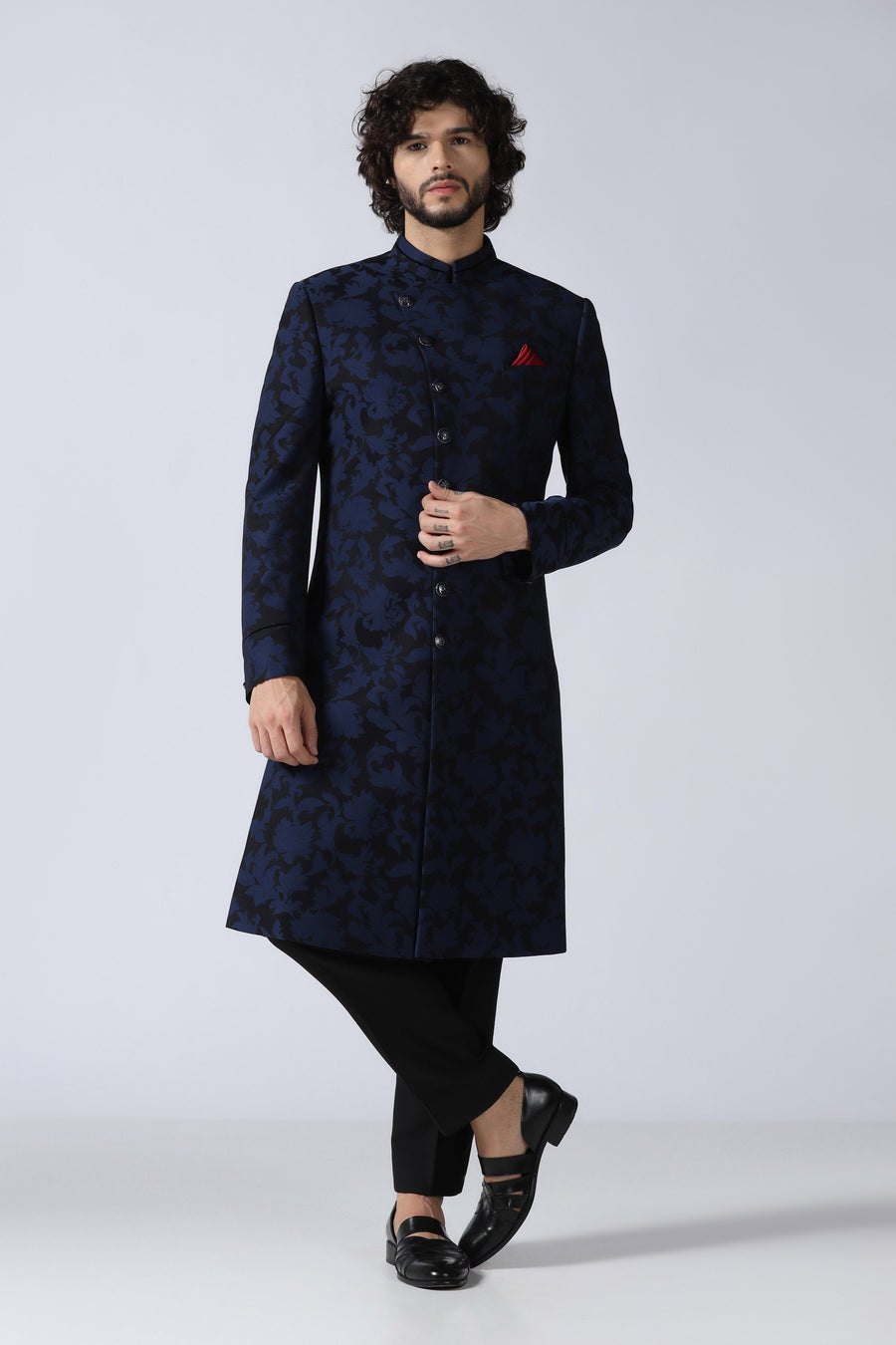 Navy Embroidered Indowestern