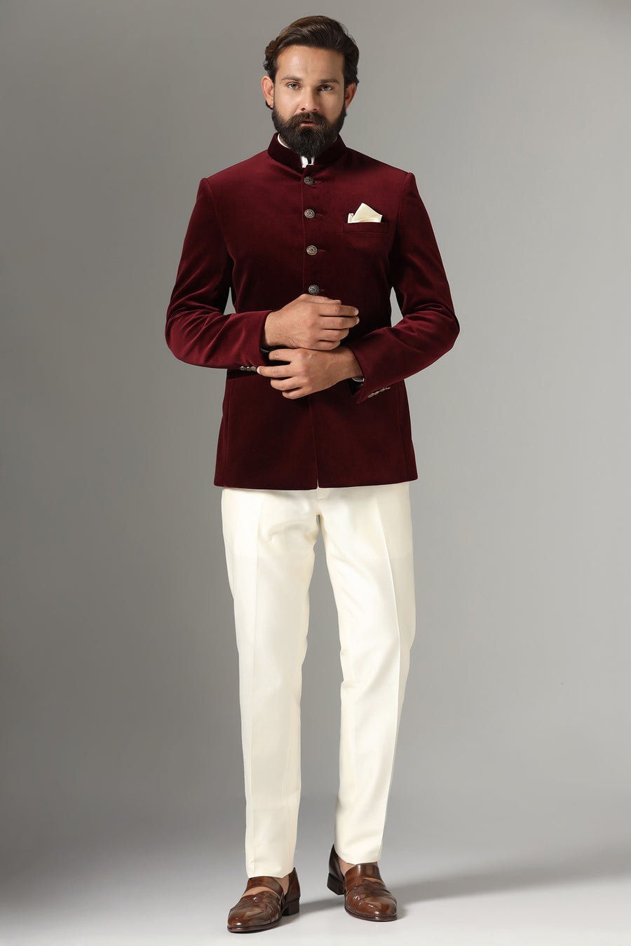 Maroon Velvet Bandhgala