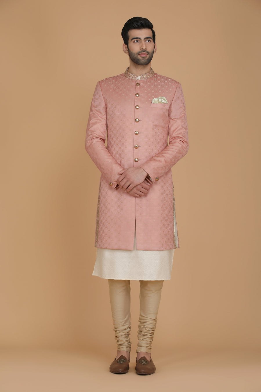 Pink Jacquard Indowestern