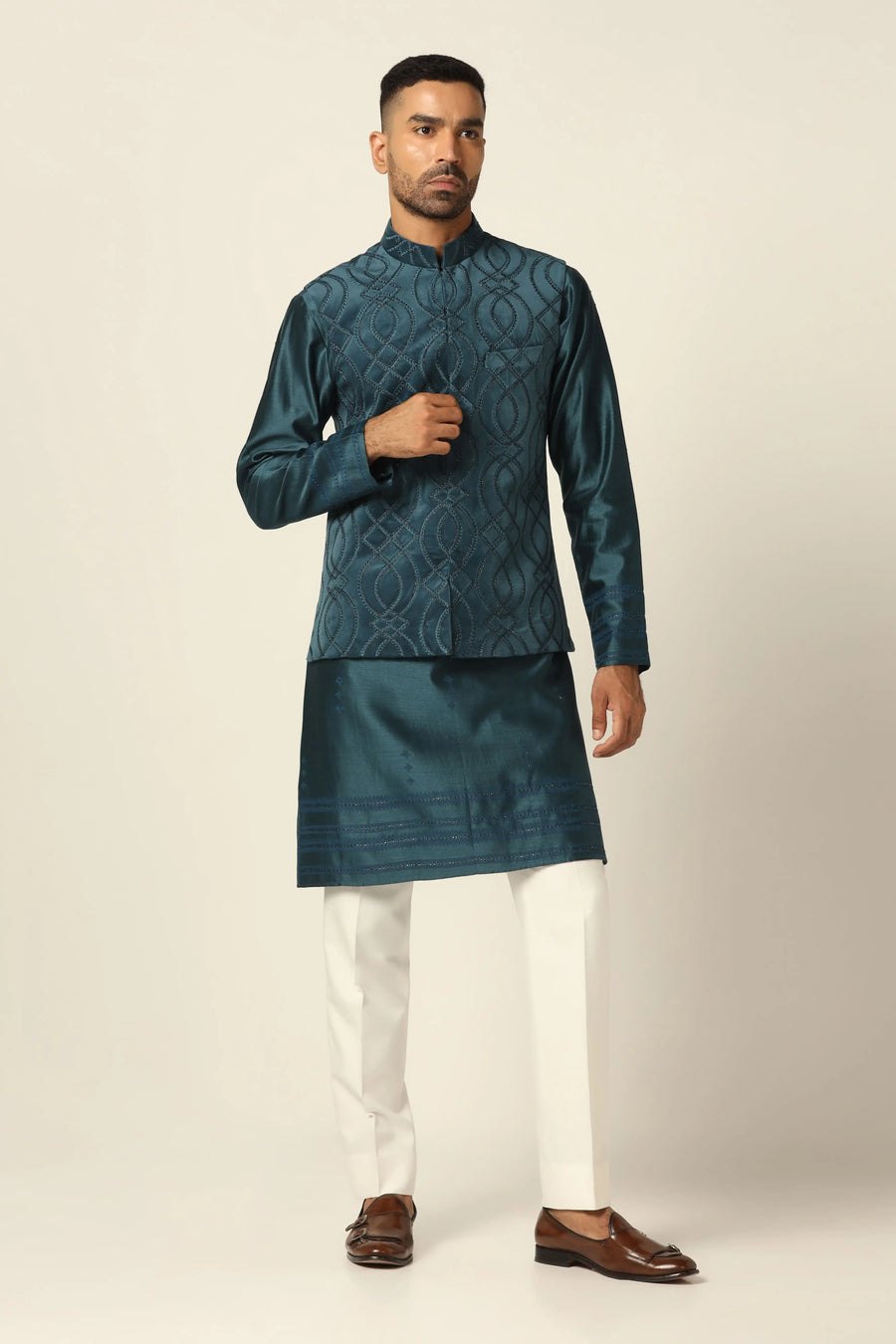 Blue Embroidered Nehru set