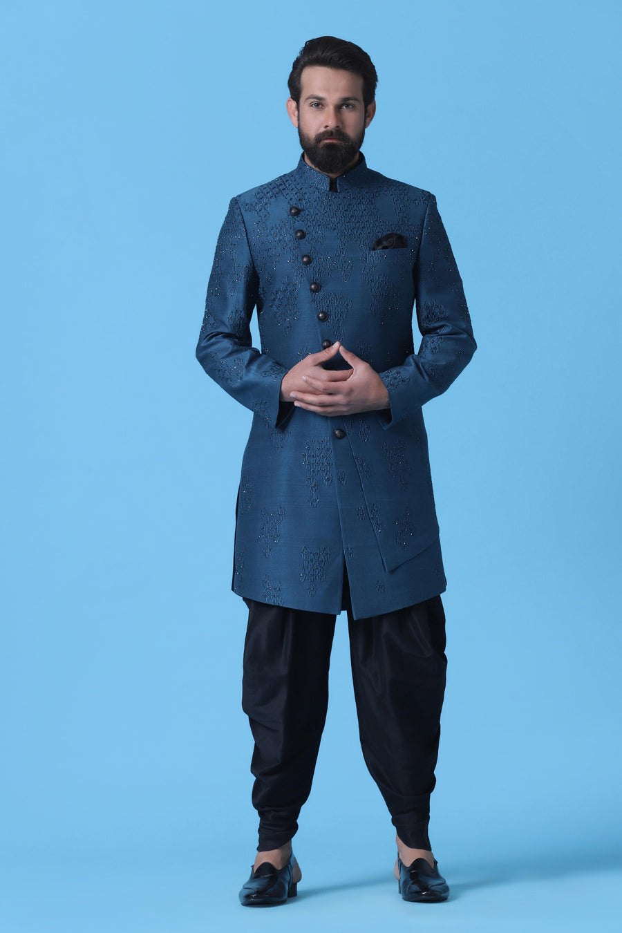 Teal Embroidered Indowestern