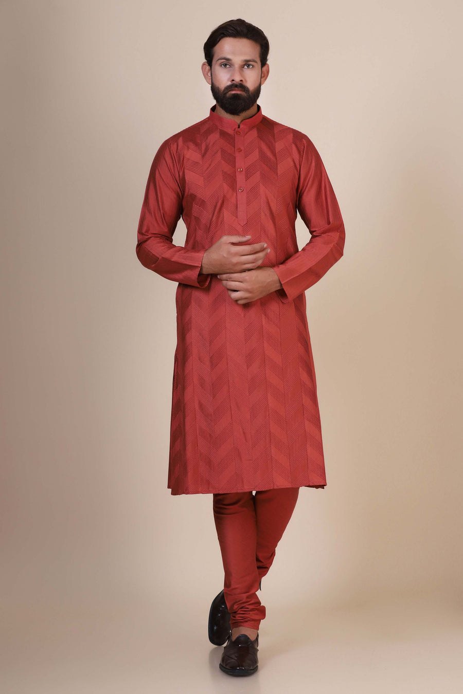 Rust Pintuck Kurta Pajama