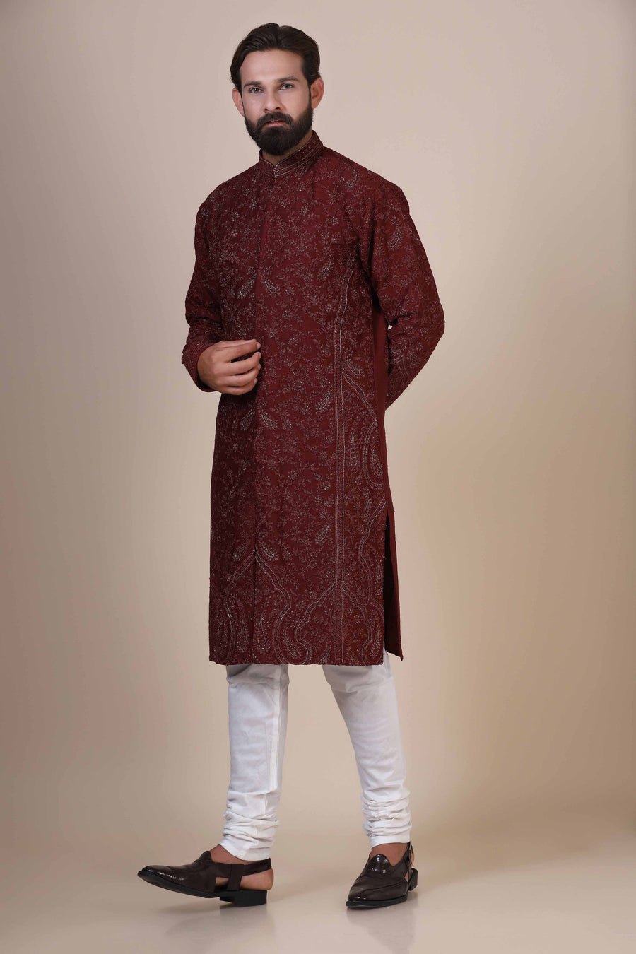 Maroon Embroidered Kurta Pajama
