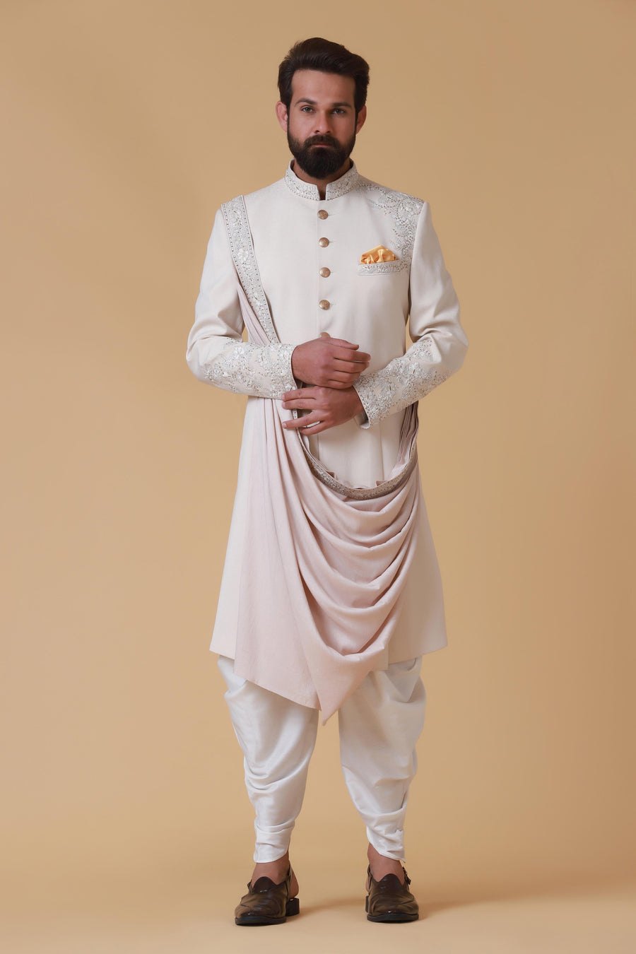 White Indowestern with Drape
