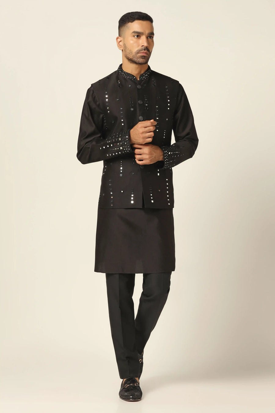 Black Mirror Embroidery Nehru set