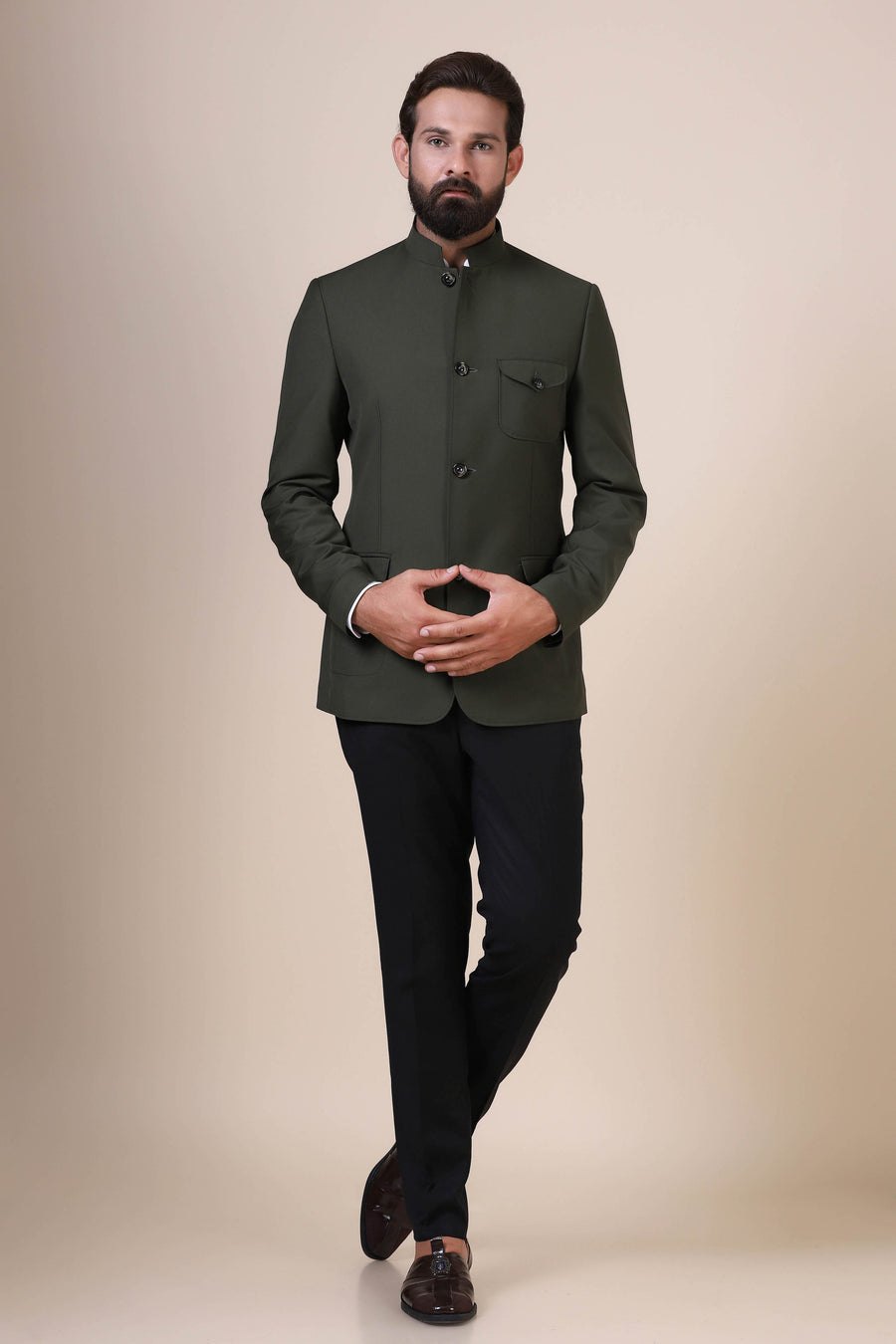 Olive Safari Bandhgala Suit