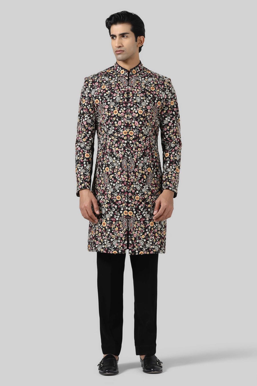 Black Embroidered Indowestern