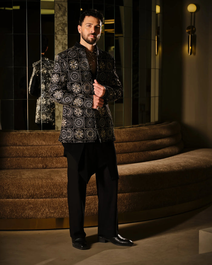 Black Fusion With Silver Embroidery