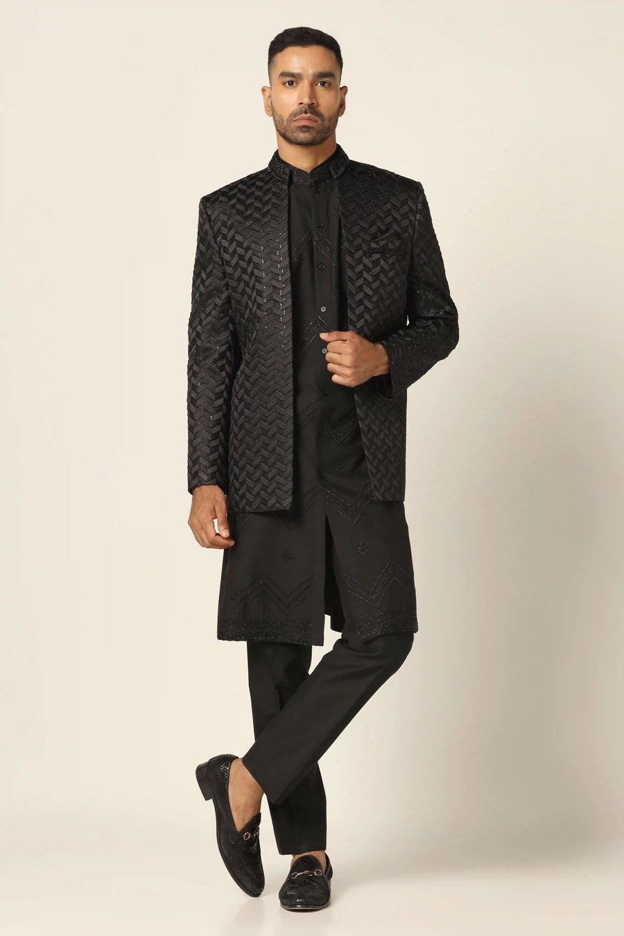 Black embroidered Indowestern