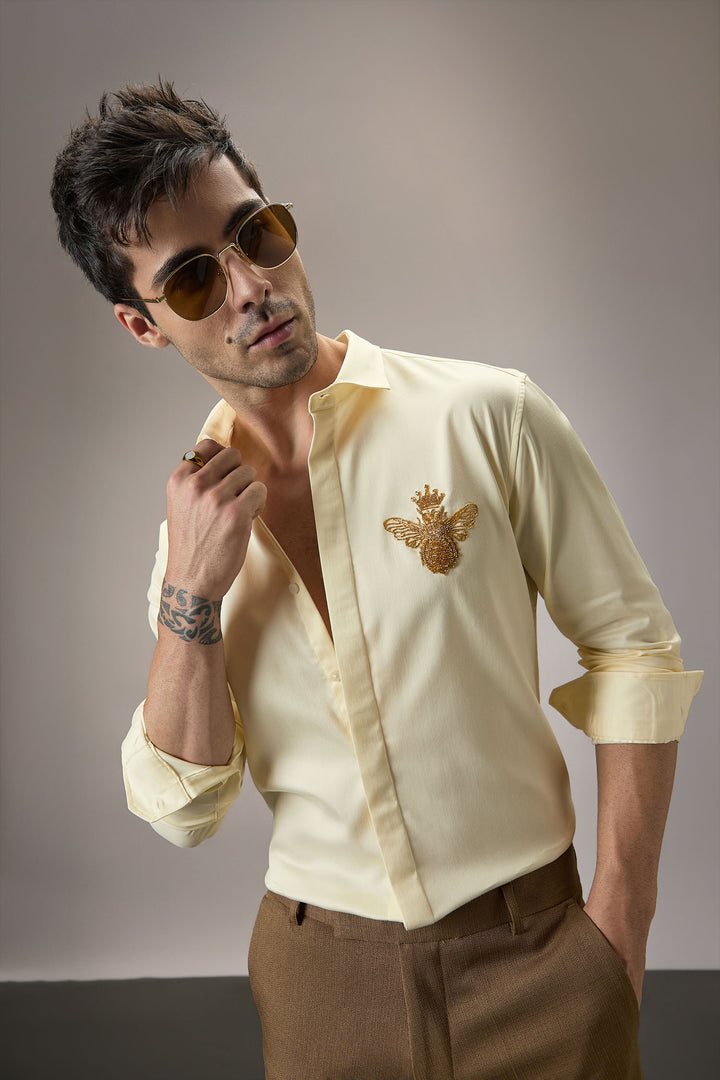 Queen Bee - Hand Embroidered Designer Shirt - Ivory