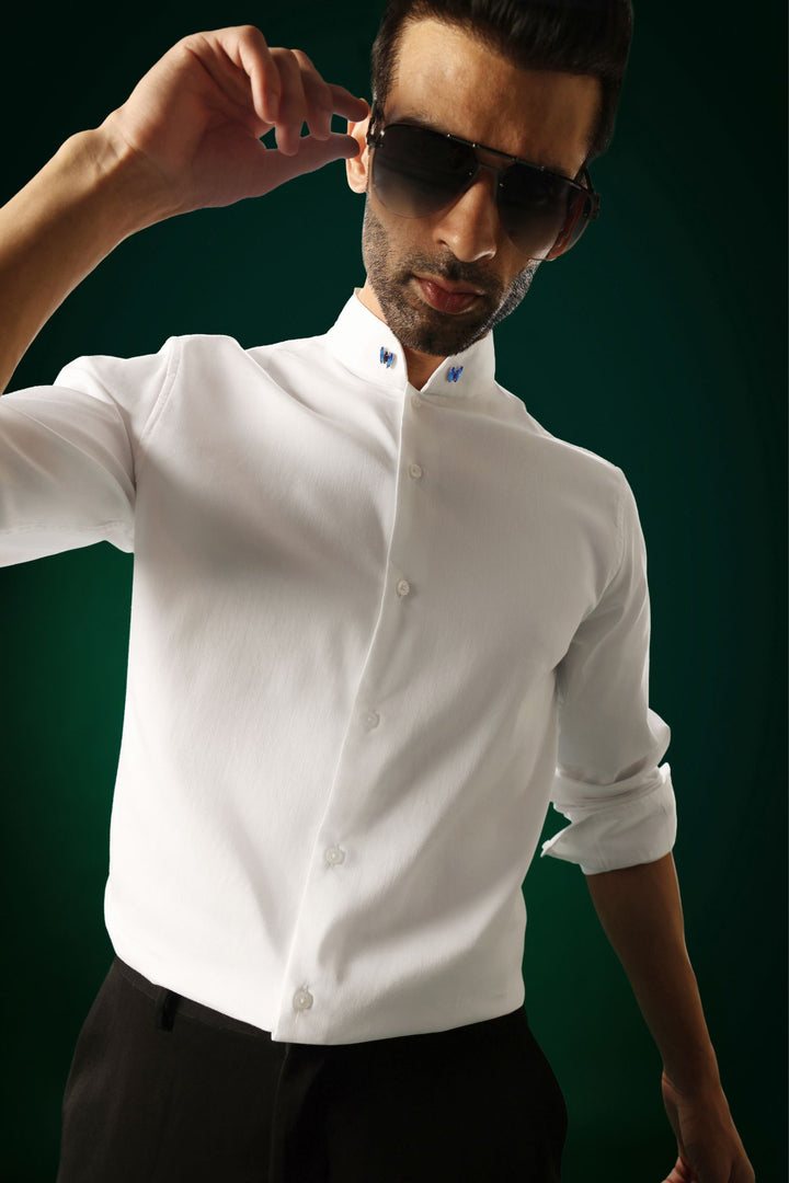Avaia - Hand Embroidered Designer Shirt - White