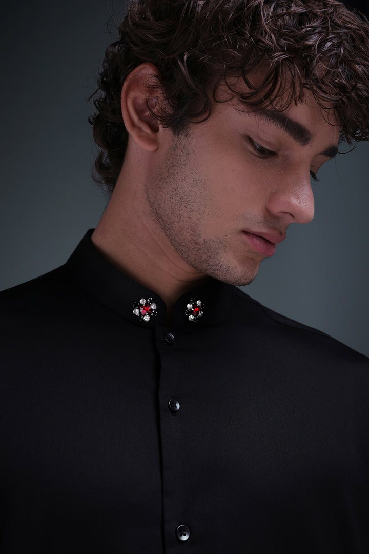 Ember - Hand Embroidered Designer Shirt - Black
