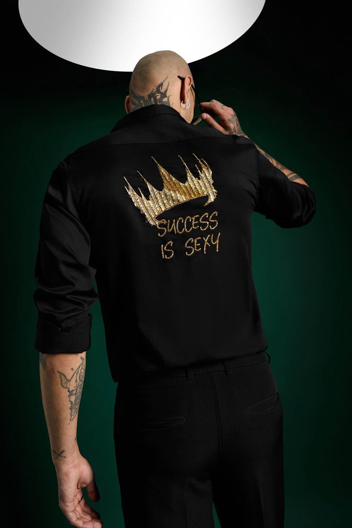 Success Hand Embroidered Designer Shirt - Black