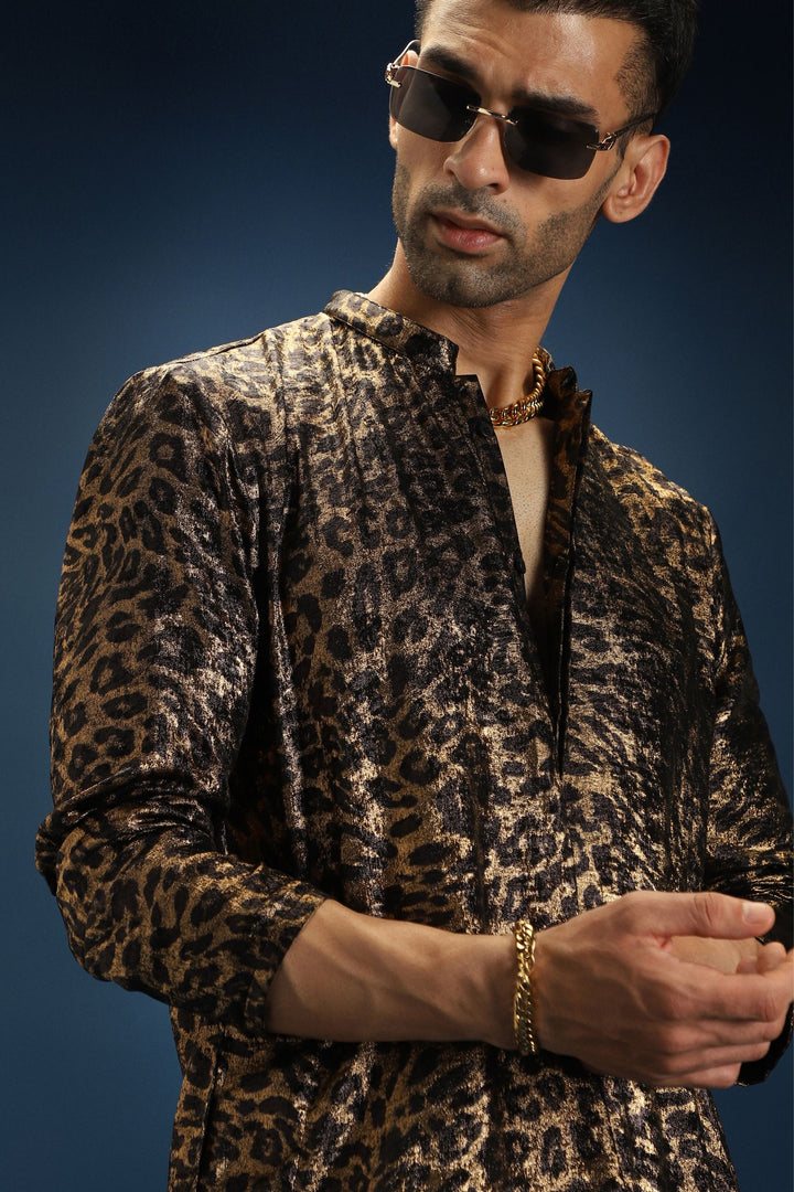 Leopard/Animal Print Designer Kurta - Black