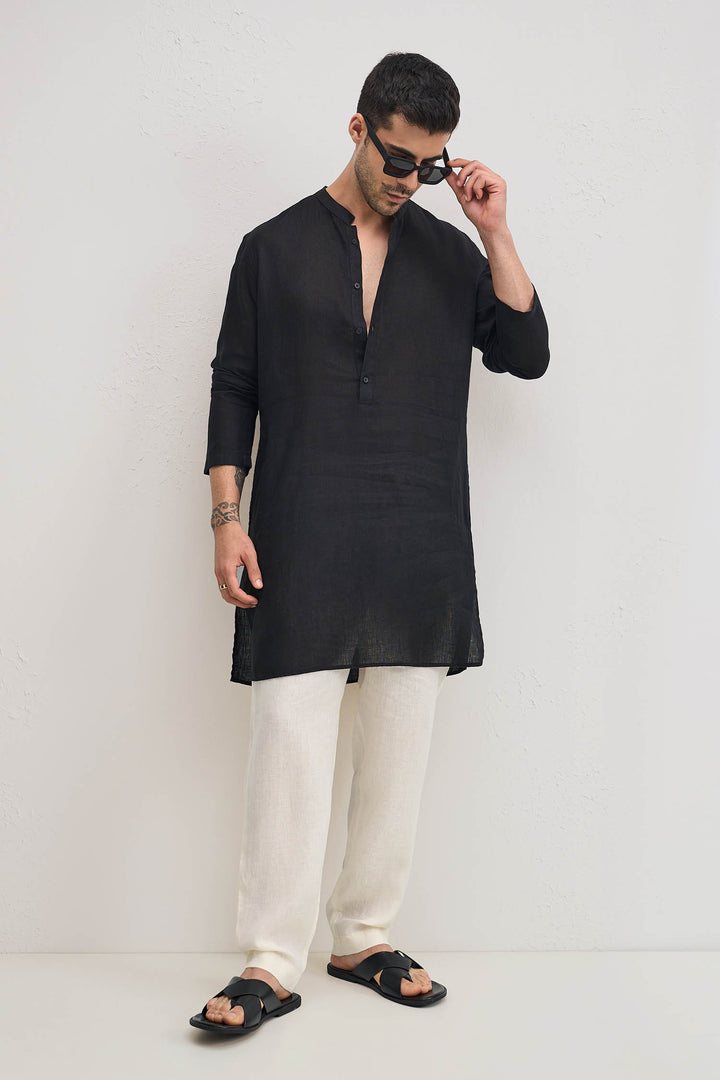 Irish Linen Kurta - Black