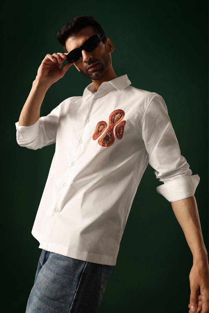 Orb - Hand Embroidered Oversized Designer Shirt - White