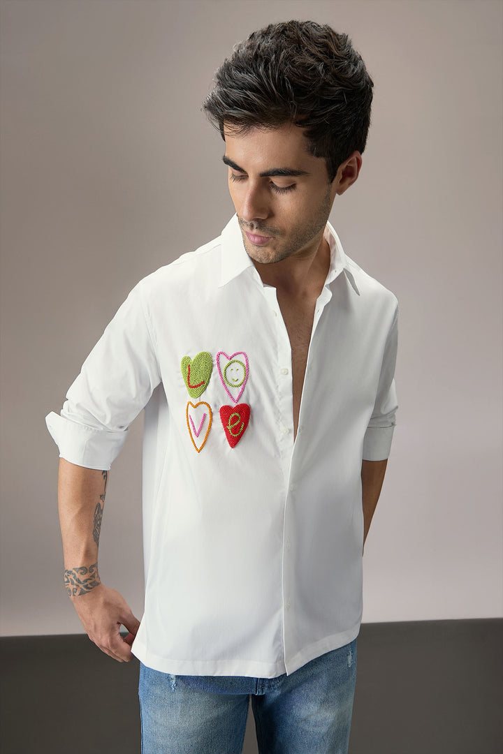 Love - Hand Embroidered Oversized Designer Shirt - White
