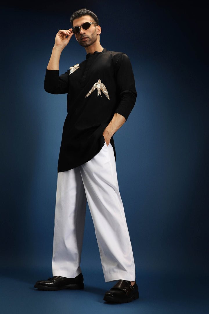 Nestling(Bird)- Hand Embroidered Designer Kurta - Black