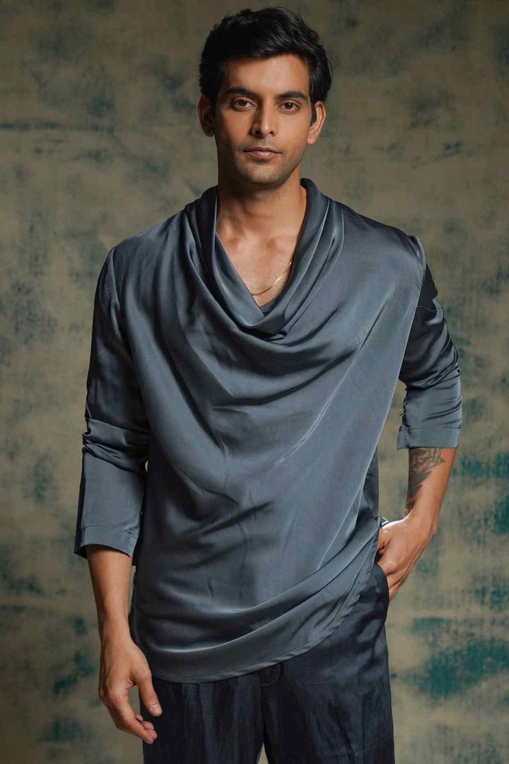 CHARCOAL BLUE COWL KURTA SET