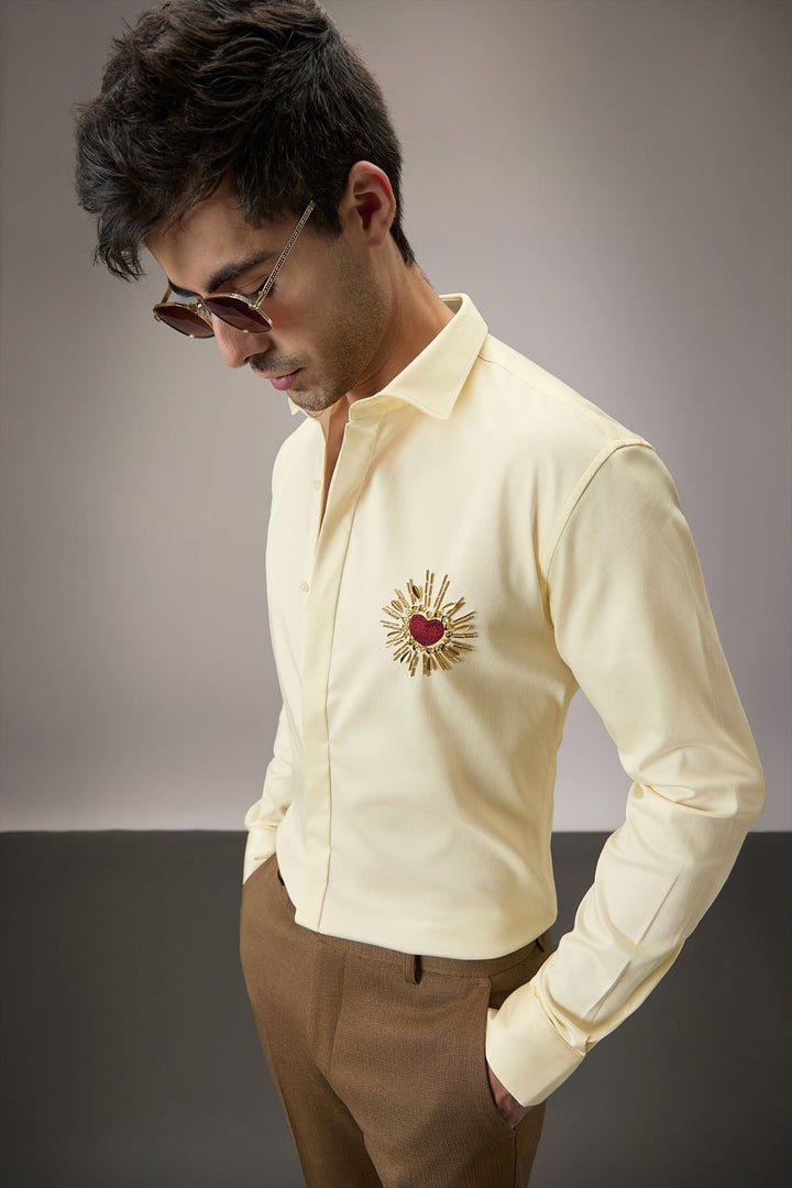 Cora (Heart) - Hand Embroidered Designer Shirt - Ivory