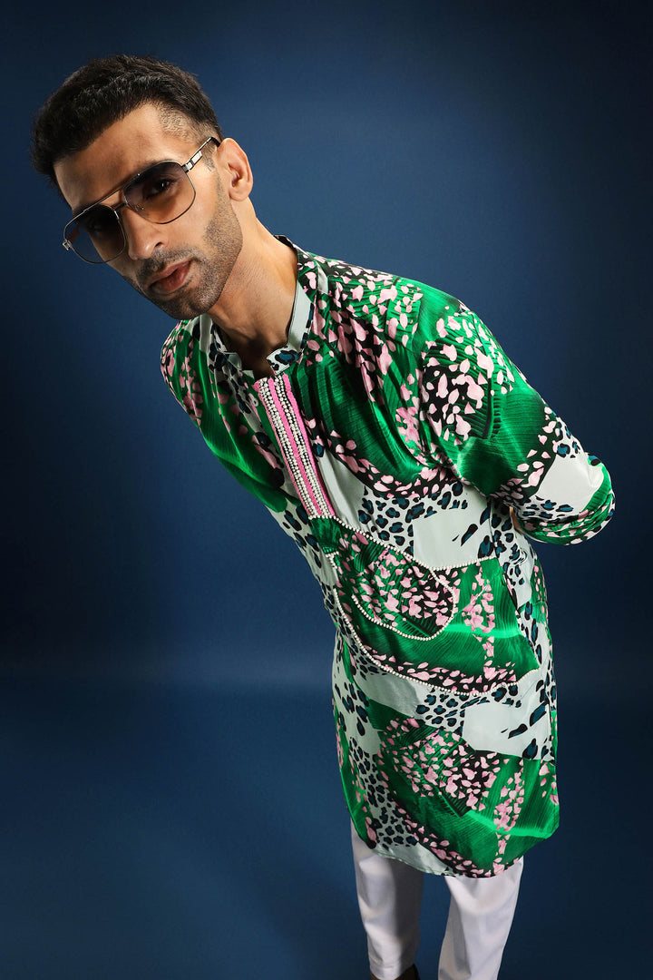 Banana leaf print kurta - Green