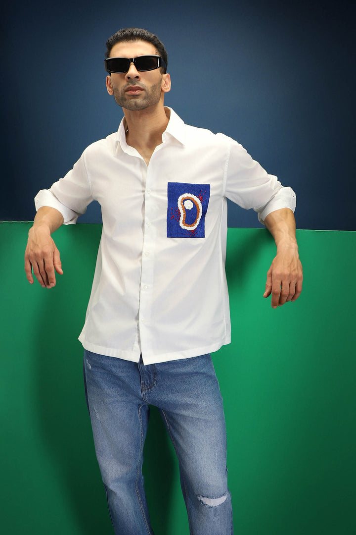 Renal Hand Embroidered Oversized Designer Shirt - White