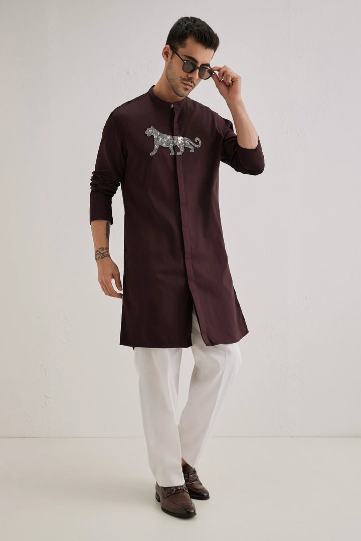 Lynx - Hand Embroidered Designer Kurta - Wine