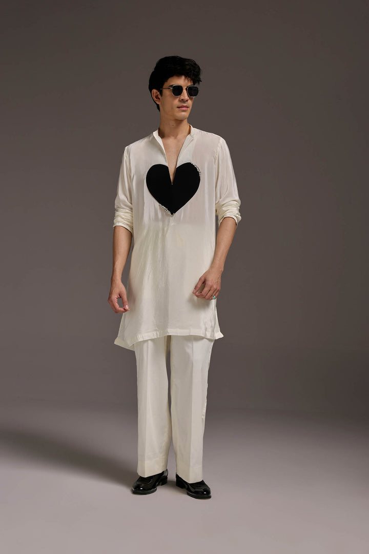 HeartThrob (Rhinestone) - Hand Embroidered Designer Kurta - Ivory