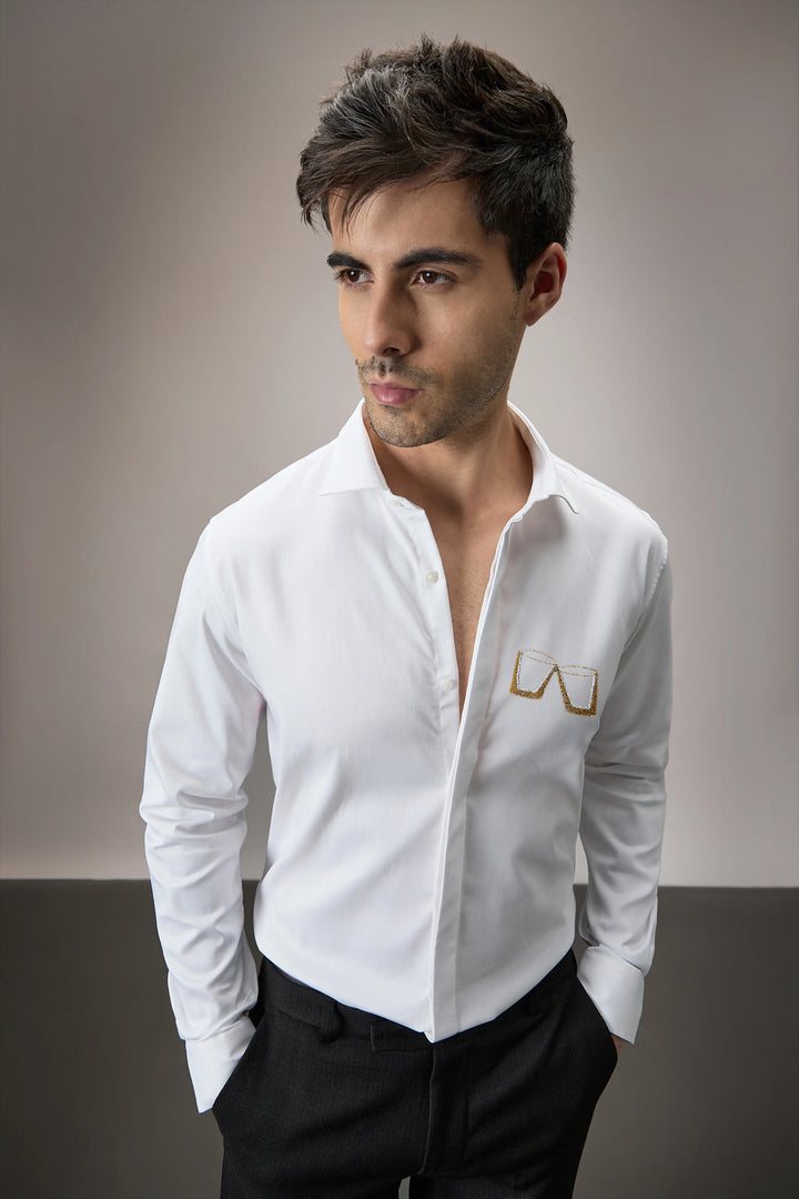 Buy Me Shots - Hand Embroidered Designer Shirt - White