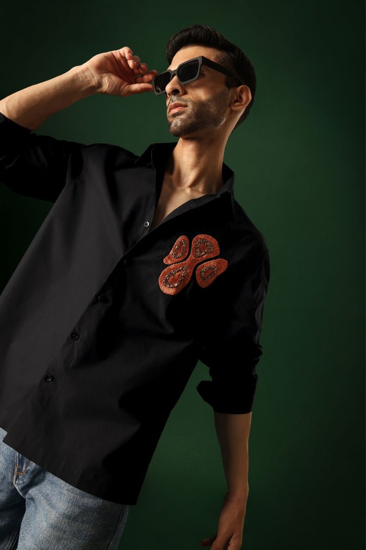 Orb - Hand Embroidered Oversized Designer Shirt - Black