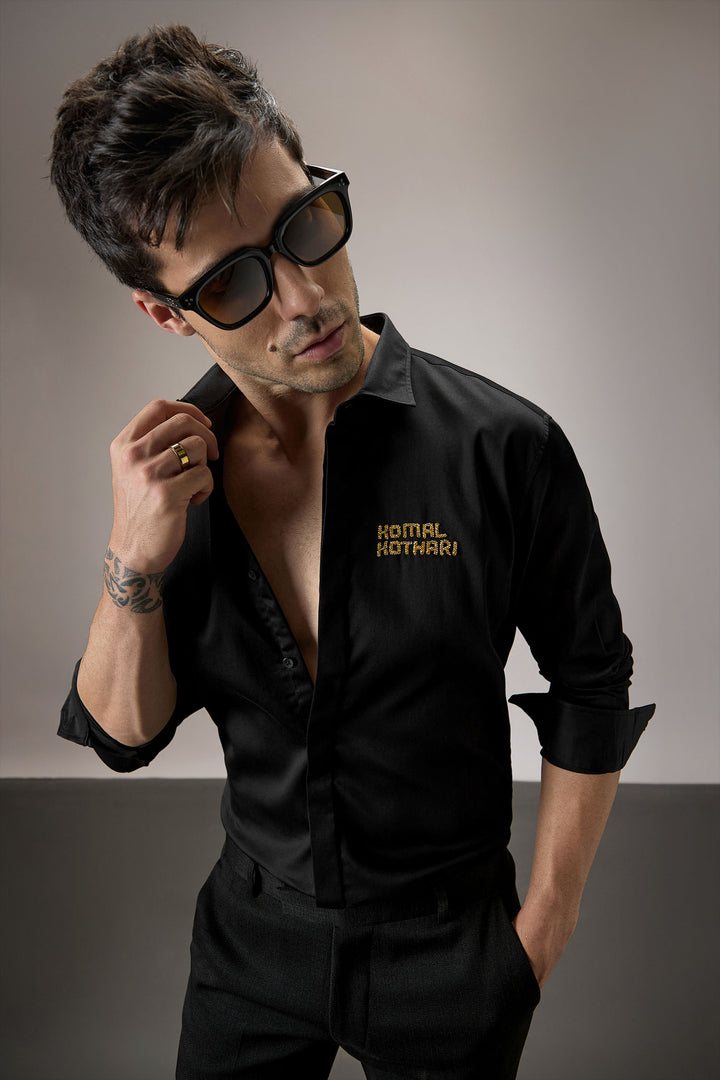 Hand Embroidered Designer Shirt - Black