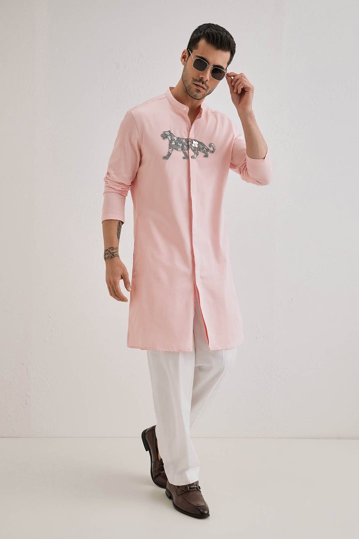 Lynx - Hand Embroidered Designer Kurta - Baby Pink