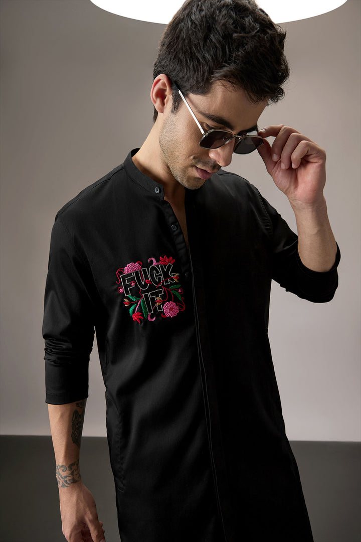 Fuck It - Hand Embroidered Designer Kurta - Black
