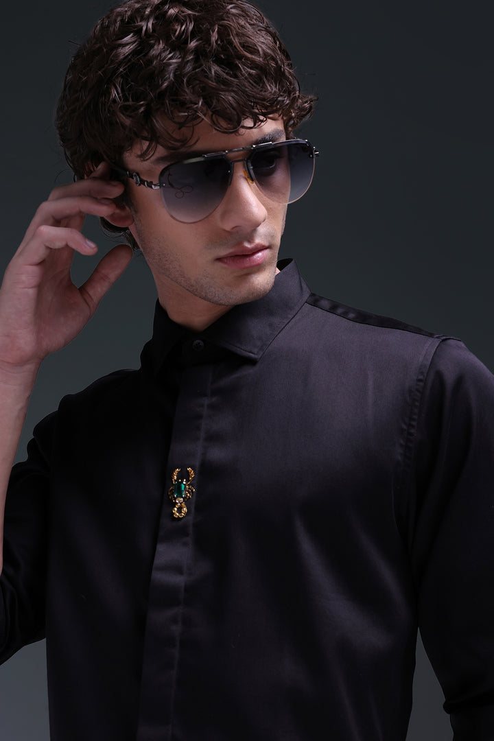 Scourge(Scorpion) - Hand Embroidered Designer Shirt - Black
