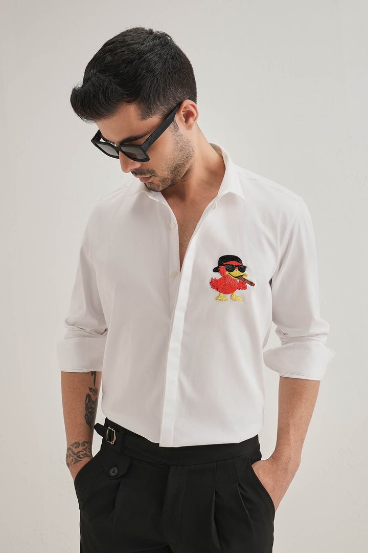 Quackery - Hand Embroidered Designer Shirt - White