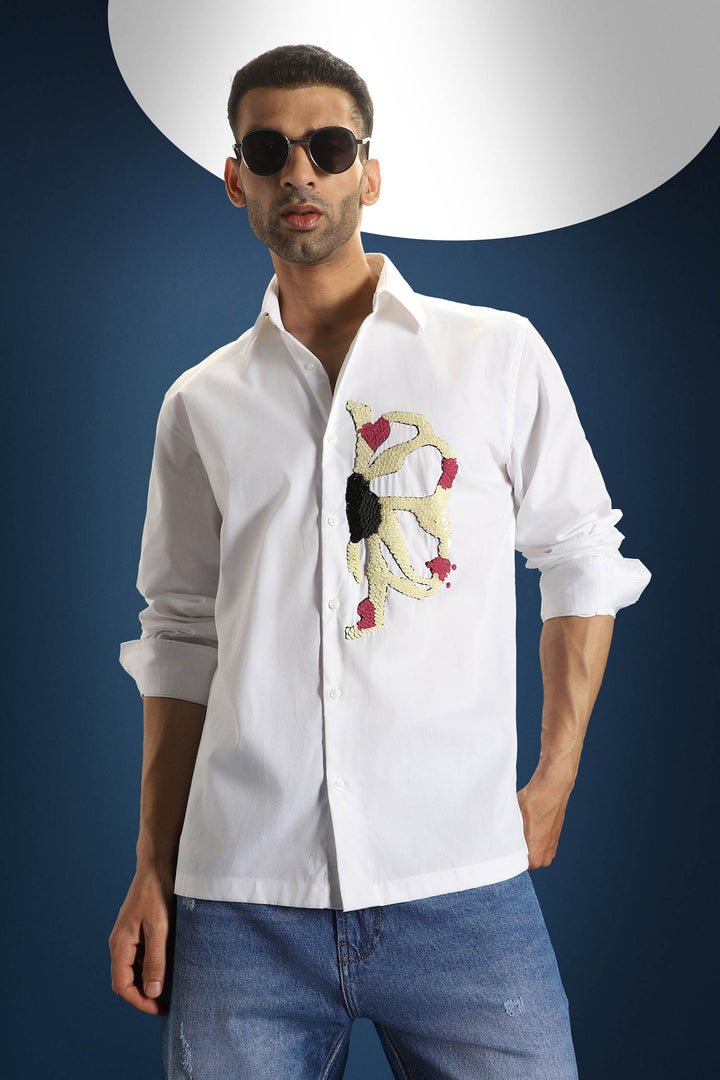 Blossom(Flower)- Hand Embroidered Oversized Designer Shirt - White